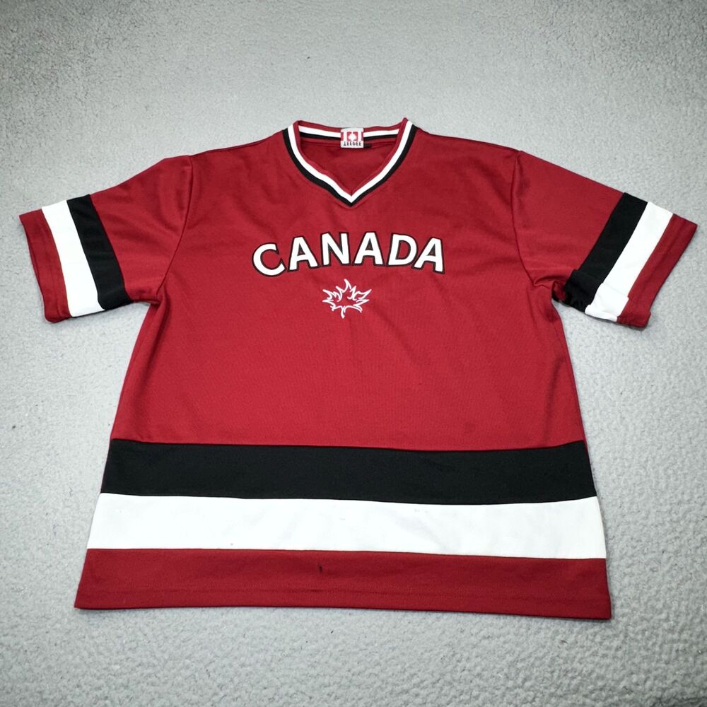 Team Canada Hockey Jersey Mens Small Red Teepee Maple Leaf V Neck Spell Out Logo